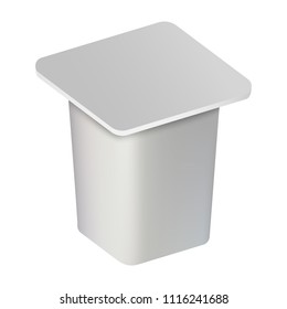 Yogurt closed box mockup. Realistic illustration of yogurt closed box vector mockup for web design isolated on white background