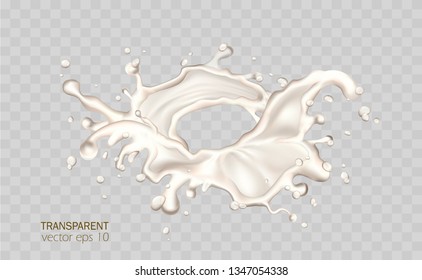 Yogurt, coconut milk splash and pouring, realistic drops and blots. Liquid 3d vector elements. Milkshake wave delicious commercial banner. Juicy cream crown for ads, promo, label and package design. 