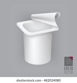 Yogurt container isolated on grey background. Blank box ice cream or dessert