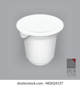 Yogurt container isolated on grey background. 