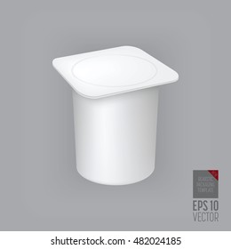 Yogurt container isolated on grey background. Blank box ice cream or dessert.