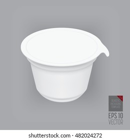 Yogurt container isolated on grey background. Blank box ice cream or dessert. 