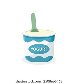 Yogurt container with a spoon icon in flat style. Dairy product background vector illustration on isolated background. Healthy food sign business concept.