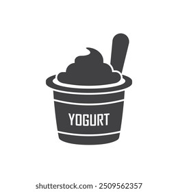 Yogurt container with a spoon icon in flat style. Dairy product background vector illustration on isolated background. Healthy food sign business concept.