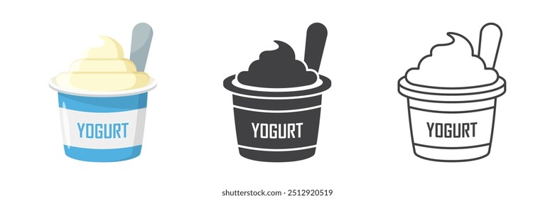 Yogurt container with a spoon icon in flat style. Dairy product background vector illustration on isolated background. Healthy food sign business concept.