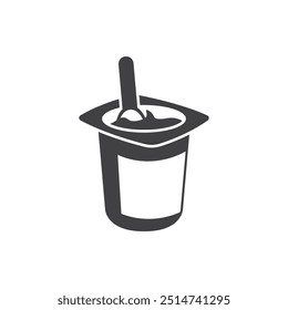 Yogurt container with a spoon icon in flat style. Dairy product background vector illustration on isolated background. Healthy food sign business concept.