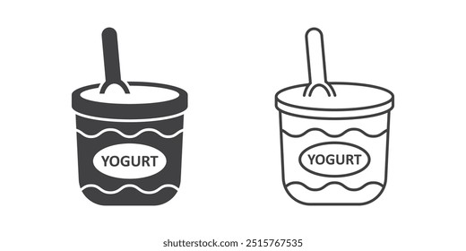 Yogurt container with a spoon icon in flat style. Dairy product background vector illustration on isolated background. Healthy food sign business concept.