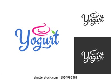 Yogurt Cream Logo. Frozen Yogurt Label Set Background