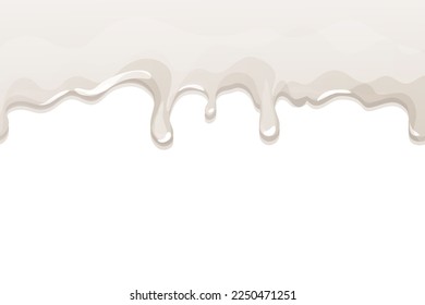 Yogurt cream splash texture, dripping, liquid, ice cream or flowing glaze, white chocolate in cartoon style isolated on white background. Drip for dairy product.