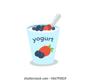 Yogurt cup with berries vector illustration.