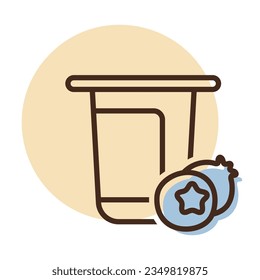 Yogurt cup, plastic container with flavor blueberry vector icon. Dairy product sign. Graph symbol for cooking web site and apps design, logo, app, UI
