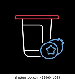 Yogurt cup, plastic container with flavor blueberry vector on black background icon. Dairy product sign. Graph symbol for cooking web site and apps design, logo, app, UI