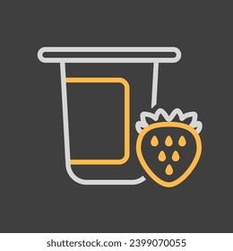 Yogurt cup, plastic container with flavor strawberry vector on dark background icon. Dairy product sign. Graph symbol for cooking web site and apps design, logo, app, UI