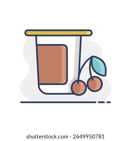 Yogurt cup, plastic container with flavor cherry vector icon. Dairy product sign. Graph symbol for cooking web site and apps design, logo, app, UI