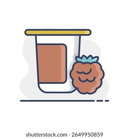 Yogurt cup, plastic container with flavor raspberry vector icon. Dairy product sign. Graph symbol for cooking web site and apps design, logo, app, UI