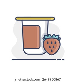 Yogurt cup, plastic container with flavor strawberry vector icon. Dairy product sign. Graph symbol for cooking web site and apps design, logo, app, UI