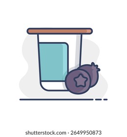 Yogurt cup, plastic container with flavor blueberry vector icon. Dairy product sign. Graph symbol for cooking web site and apps design, logo, app, UI