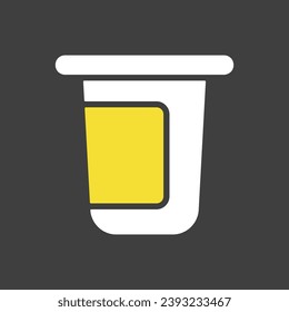 Yogurt cup, plastic container vector on dark background icon. Dairy product sign. Graph symbol for cooking web site and apps design, logo, app, UI