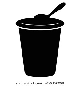 yogurt cup with spoon black silhouette