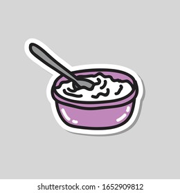 pegatina de doodle de yogur, ilustración vectorial