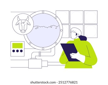 Iogurte fermentação conceito abstrato vetor ilustração. Processo de fermentação de iogurte no tanque, produzir ácido lático, indústria alimentar, fazer produtos láteos, metáfora abstrata de coagulação de leite.