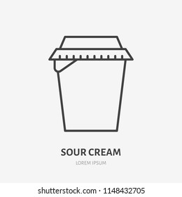 Yogurt, flat line logo, sour cream vector icon. Dairy product illustration. Sign for healthy food store.