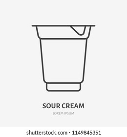 Yogurt, flat line logo, sour cream vector icon. Dairy product illustration. Sign for healthy food store.