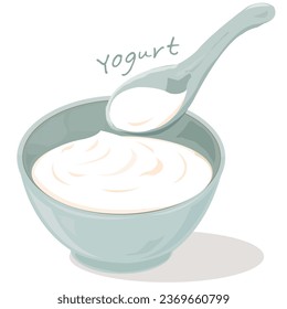 Yogurt crema saludable producto lácteo en vectores de vajilla ilustración Diseño plano