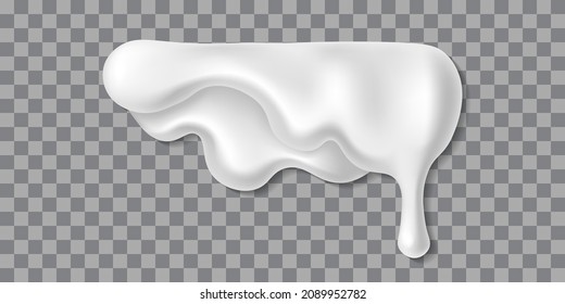 Yogurt icing drip. 3d vector realistic white milk or mayonnaise drop. Cream or yoghurt stain. Right corner border design