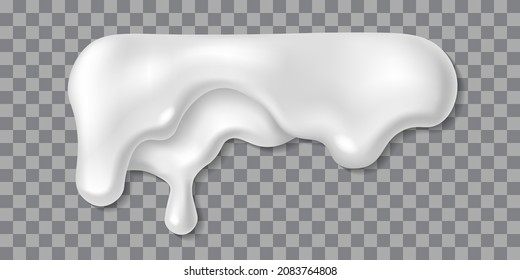 Yogurt icing drip. Cream or yoghurt stain. 3d realistic white mayonnaise or milk drop. Left corner border design