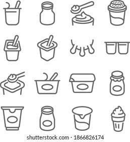 Yogurt icon illustration vector set. Contains such icons as Dairy, flavor, intestinal, probiotic, probiotics, yogurt,  and more. Expanded Stroke