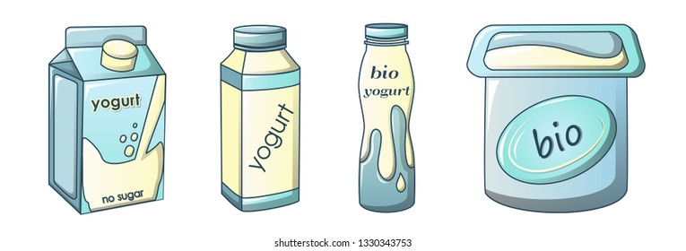 Yogurt icons set. Cartoon set of yogurt vector icons for web design