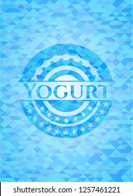 Yogurt light blue emblem. Mosaic background