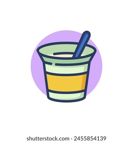 Yogurt line icon. Container, spoon, breakfast outline sign. Diary product, farming, organic food concept. Vector illustration for web design and apps