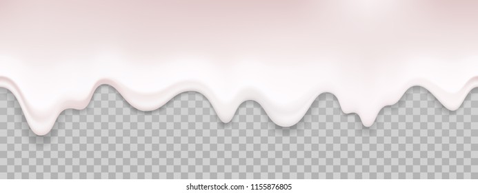 Yogurt liquid texture. Vector dripping cream milk seamless background. Flowing white creamy mayonnaise sauce isolated on transparent background