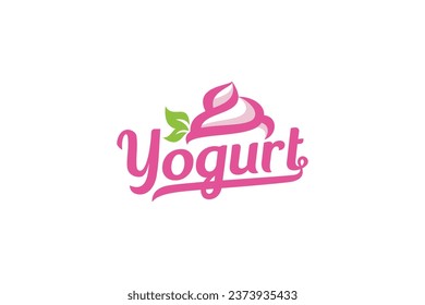 yogurt logo with a combination of yogurt, leaves, and beautiful lettering for yogurt shop, diet nutrition, etc.