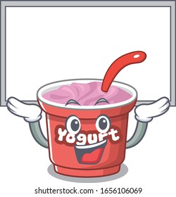A yogurt mascot picture raised up board