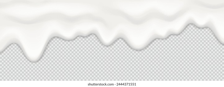 Yogurt, milk or cream surface creamy liquid melt splash flowing background. Vector white milk splash or ice cream flow soft texture on transparent background for sweet dessert design. 3D Illustration