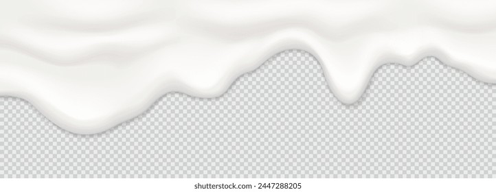 Yogurt, milk or cream surface creamy liquid melt splash flowing background. Vector white milk splash or ice cream flow soft texture on transparent background for sweet dessert design. 3D Illustration