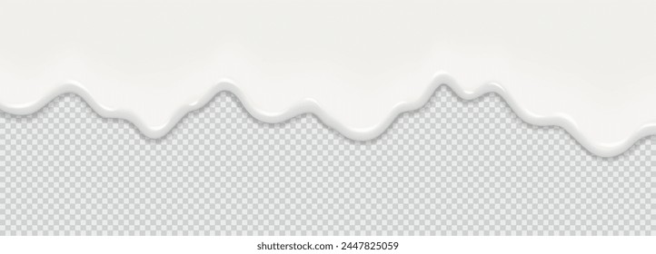 Yogur, leche o crema de superficie cremosa líquido derretir salpicaduras de fondo que fluye. Vector de leche blanca salpicadura o helado fluye textura suave sobre fondo transparente para el diseño de postres dulces. Ilustración 3D