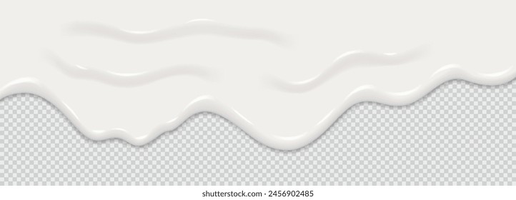 Yogurt, milk or cream surface creamy liquid melt splash flowing background. Vector white milk splash or ice cream flow soft texture on transparent background for sweet dessert design. 3D Illustration