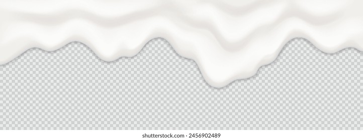 Jogurt, Milch oder Sahne Oberfläche cremige flüssige Schmelze Spritzer fließenden Hintergrund. Vektorgrafik-Weißmilchspritzer oder Eiscreme-Fluss-weiche Textur auf durchsichtigem Hintergrund für süßes Dessert-Design. 3D-Darstellung