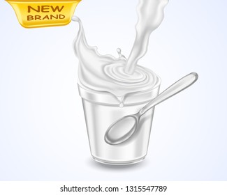 Yogurt or milk natural product. Realistic illustration. Packaging design.