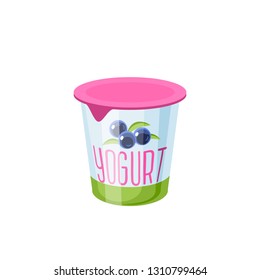 Yogurt package. Vector illustration cartoon flat icon isolated on white.