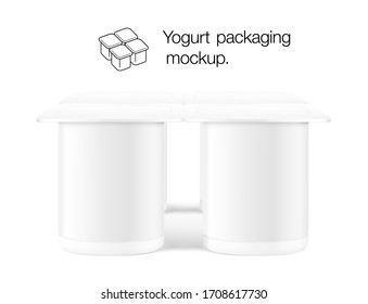 Yogurt packaging mockup. Vector illustration isolated on white background. Ready for use in your design. EPS10.	