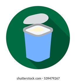 Yogurt in the plastic cup icon in flat style isolated on white background. Milk product and sweet symbol stock vector illustration.
