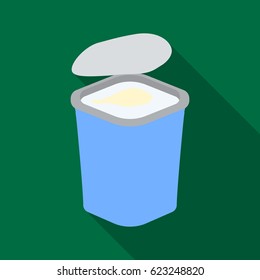 Yogurt in the plastic cup icon in flat style isolated on white background. Milk product and sweet symbol stock vector illustration.