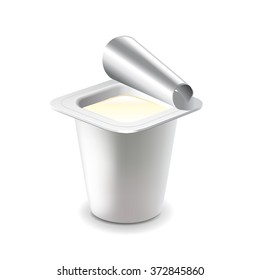 Yogurt in plastic cup isolated on white photo-realistic vector illustration