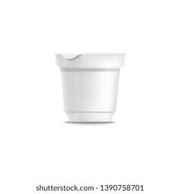 Yogurt plastic packing template with grooved. Empty clear white plastic triangular yogurt 3d realistic container. Isolated vector illustration of blank container on a white background.
