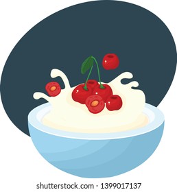 yogurt with ripe cherry vector illustration